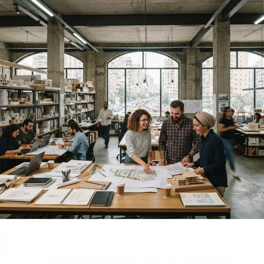 Architecture and engineering professionals collaborating in the SBSI studio